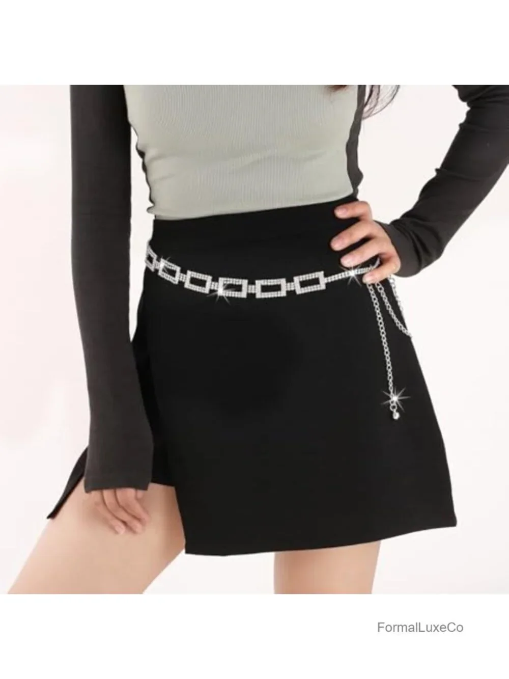 Rhinestone Chain Belt Adjustable Waist Belt for Dresses